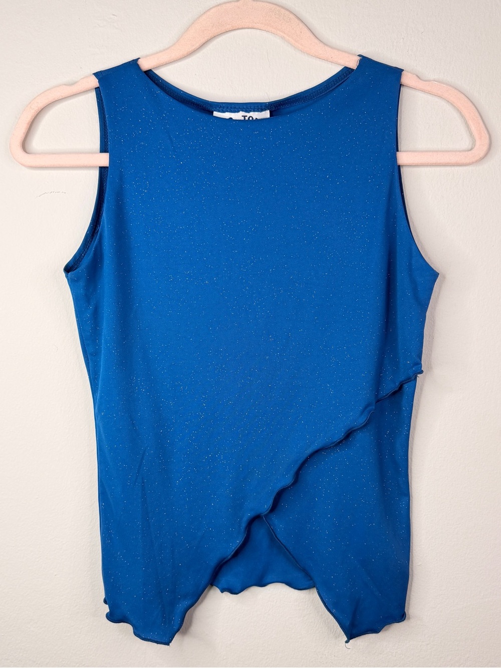 U.S. Tops Blue Shimmer Asymmetrical Sleeveless Top Size Medium Y2K Made USA